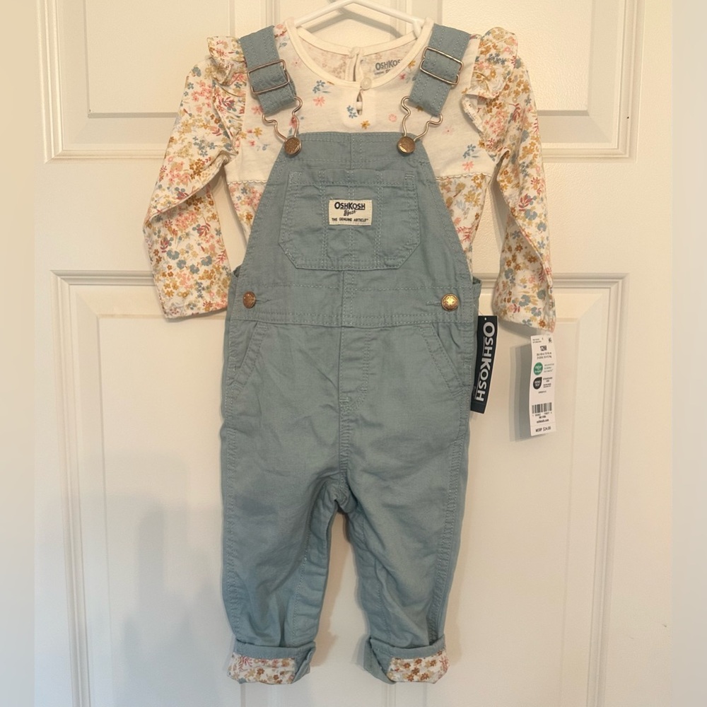 OshKosh B'gosh Light Blue Kids Overalls and matching onsie